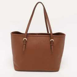 Michael Kors Brown Saffiano Leather Small Jet Set Travel Tote