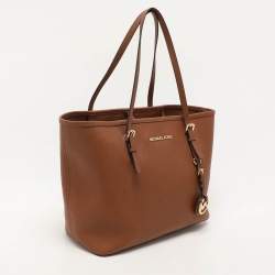 Michael Kors Brown Saffiano Leather Small Jet Set Travel Tote