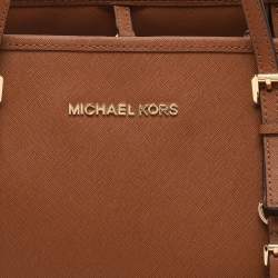 Michael Kors Brown Saffiano Leather Small Jet Set Travel Tote