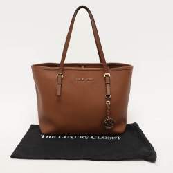 Michael Kors Brown Saffiano Leather Small Jet Set Travel Tote