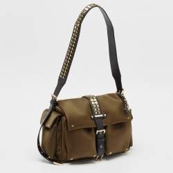 مملوكة مسبقًا Michael Kors Green/Black Studded Satin Olivia Shoulder Bag