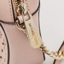 Pre Owned Michael Kors Light Pink Leather Lasercut East West Crossbody Bag