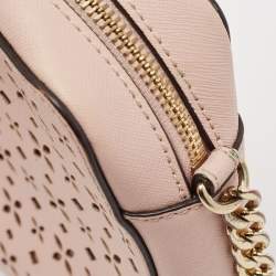 Pre Owned Michael Kors Light Pink Leather Lasercut East West Crossbody Bag