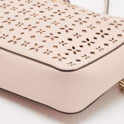Pre Owned Michael Kors Light Pink Leather Lasercut East West Crossbody Bag