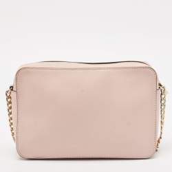 Pre Owned Michael Kors Light Pink Leather Lasercut East West Crossbody Bag