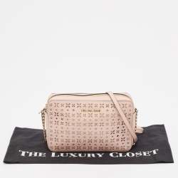 Pre Owned Michael Kors Light Pink Leather Lasercut East West Crossbody Bag