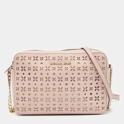 Pre Owned Michael Kors Light Pink Leather Lasercut East West Crossbody Bag