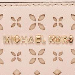 Pre Owned Michael Kors Light Pink Leather Lasercut East West Crossbody Bag