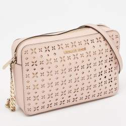 Pre Owned Michael Kors Light Pink Leather Lasercut East West Crossbody Bag