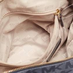 Pre Owned Michael Kors Navy Blue Signature Canvas and Leather Grayson Satchel