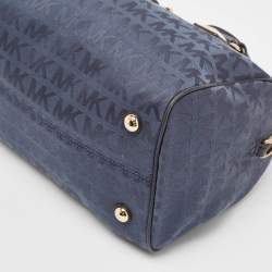 Pre Owned Michael Kors Navy Blue Signature Canvas and Leather Grayson Satchel