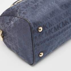 Pre Owned Michael Kors Navy Blue Signature Canvas and Leather Grayson Satchel