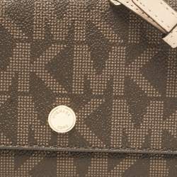 Michael Kors Dark Brown Signature Coated Canvas Jet Set Wallet On Chain