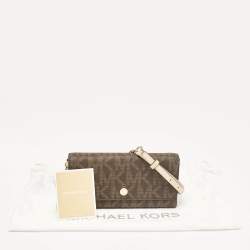 Michael Kors Dark Brown Signature Coated Canvas Jet Set Wallet On Chain