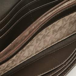 Michael Kors Dark Brown Signature Coated Canvas Jet Set Wallet On Chain