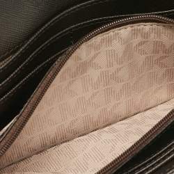 Michael Kors Dark Brown Signature Coated Canvas Jet Set Wallet On Chain