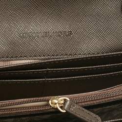 Michael Kors Dark Brown Signature Coated Canvas Jet Set Wallet On Chain