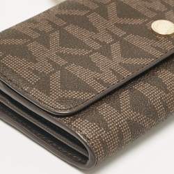 Michael Kors Dark Brown Signature Coated Canvas Jet Set Wallet On Chain