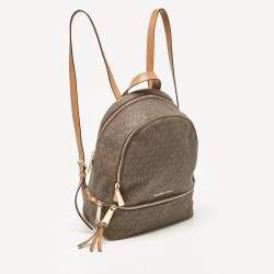 Michael Kors Brown Signature Coated Canvas and Leather Medium Rhea Backpack