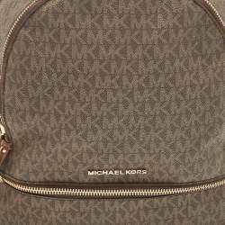 Michael Kors Brown Signature Coated Canvas and Leather Medium Rhea Backpack