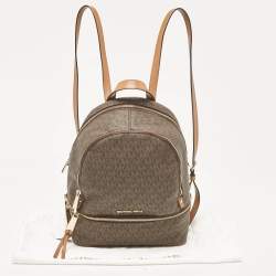 Michael Kors Brown Signature Coated Canvas and Leather Medium Rhea Backpack