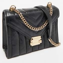 Michael Kors Black Quilted Glossy Leather Large Whitney Shoulder Bag
