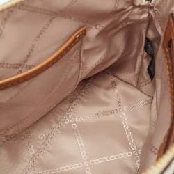 Pre Owned Michael Kors White/Brown Signature Coated Canvas and Leather Dome Crossbody Bag