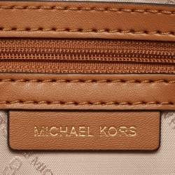 Pre Owned Michael Kors White/Brown Signature Coated Canvas and Leather Dome Crossbody Bag