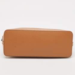 Pre Owned Michael Kors White/Brown Signature Coated Canvas and Leather Dome Crossbody Bag