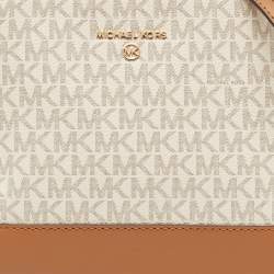 Pre Owned Michael Kors White/Brown Signature Coated Canvas and Leather Dome Crossbody Bag