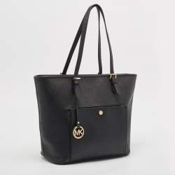 Michael Kors Black Leather Jet Set Top Zip Tote