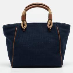 Michael Kors Navy Blue/Brown Canvas Small Talia Tote