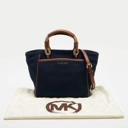 Michael Kors Navy Blue/Brown Canvas Small Talia Tote
