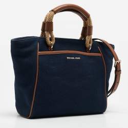 Michael Kors Navy Blue/Brown Canvas Small Talia Tote