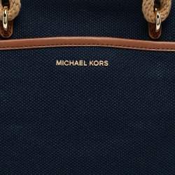 Michael Kors Navy Blue/Brown Canvas Small Talia Tote
