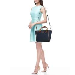 Michael Kors Navy Blue/Brown Canvas Small Talia Tote