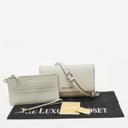 Pre Owned Michael Kors Grey Saffiano Leather Jet Set Travel Crossbody Bag