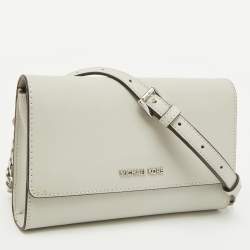 Pre Owned Michael Kors Grey Saffiano Leather Jet Set Travel Crossbody Bag