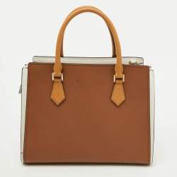 Michael Kors Brown/White Leather Large Hope Tote