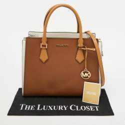 Michael Kors Brown/White Leather Large Hope Tote