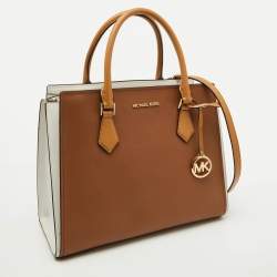 Michael Kors Brown/White Leather Large Hope Tote