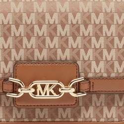 Pre Owned Michael Kors Brown Signature Canvas Large Heather Shoulder Bag