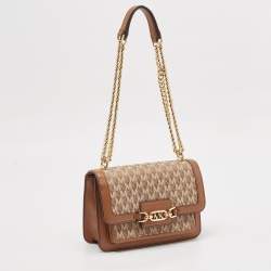 Pre Owned Michael Kors Brown Signature Canvas Large Heather Shoulder Bag