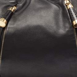 Michael Kors Black Leather and Snakeskin Embossed Tonne Hobo