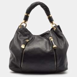 Michael Kors Black Leather and Snakeskin Embossed Tonne Hobo