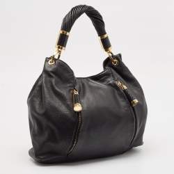Michael Kors Black Leather and Snakeskin Embossed Tonne Hobo