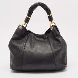 Michael Kors Black Leather and Snakeskin Embossed Tonne Hobo
