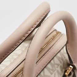 Pre Owned Michael Kors Pink/Grey Signature Coated Canvas Extra Small Bedford Legacy Crossbody Bag