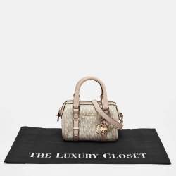 Pre Owned Michael Kors Pink/Grey Signature Coated Canvas Extra Small Bedford Legacy Crossbody Bag