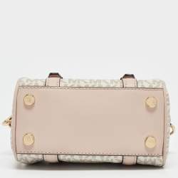 Pre Owned Michael Kors Pink/Grey Signature Coated Canvas Extra Small Bedford Legacy Crossbody Bag
